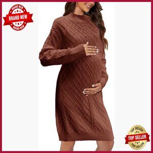 Maternity Sweater Dress Cable Knit Bodycon Long Sleeve Crew Neck